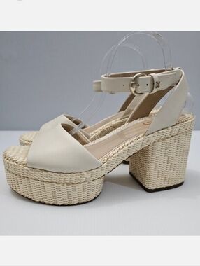 NEW Sam Edelman Immie Sandal Womens 10 Chunky Platform Block Heel Cream Leather